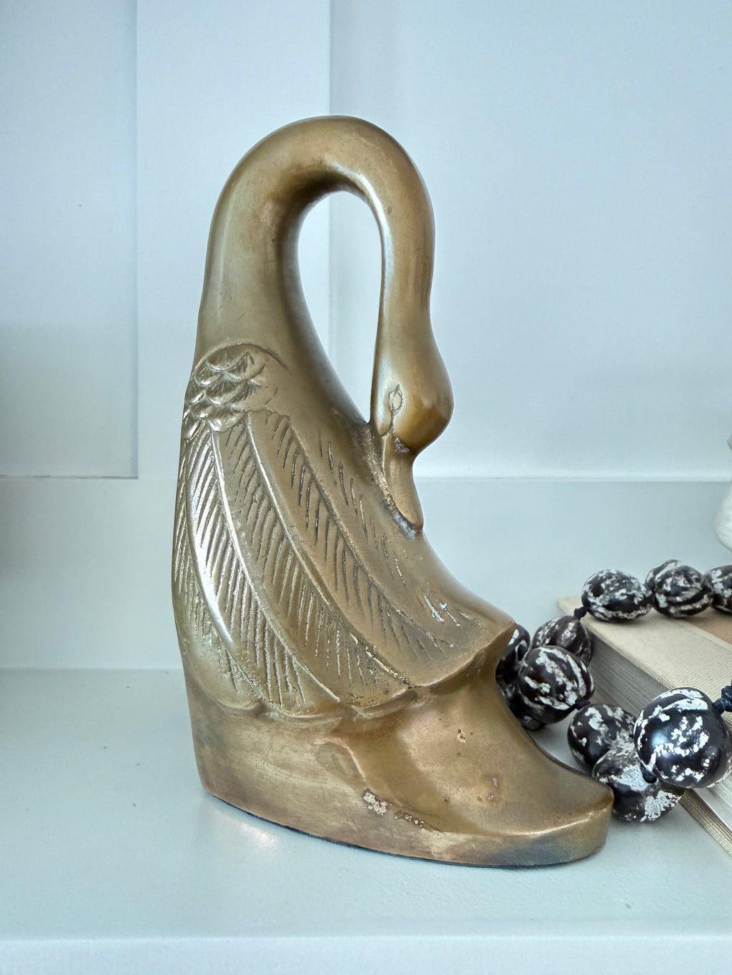 Vintage Brass Swan Bookends