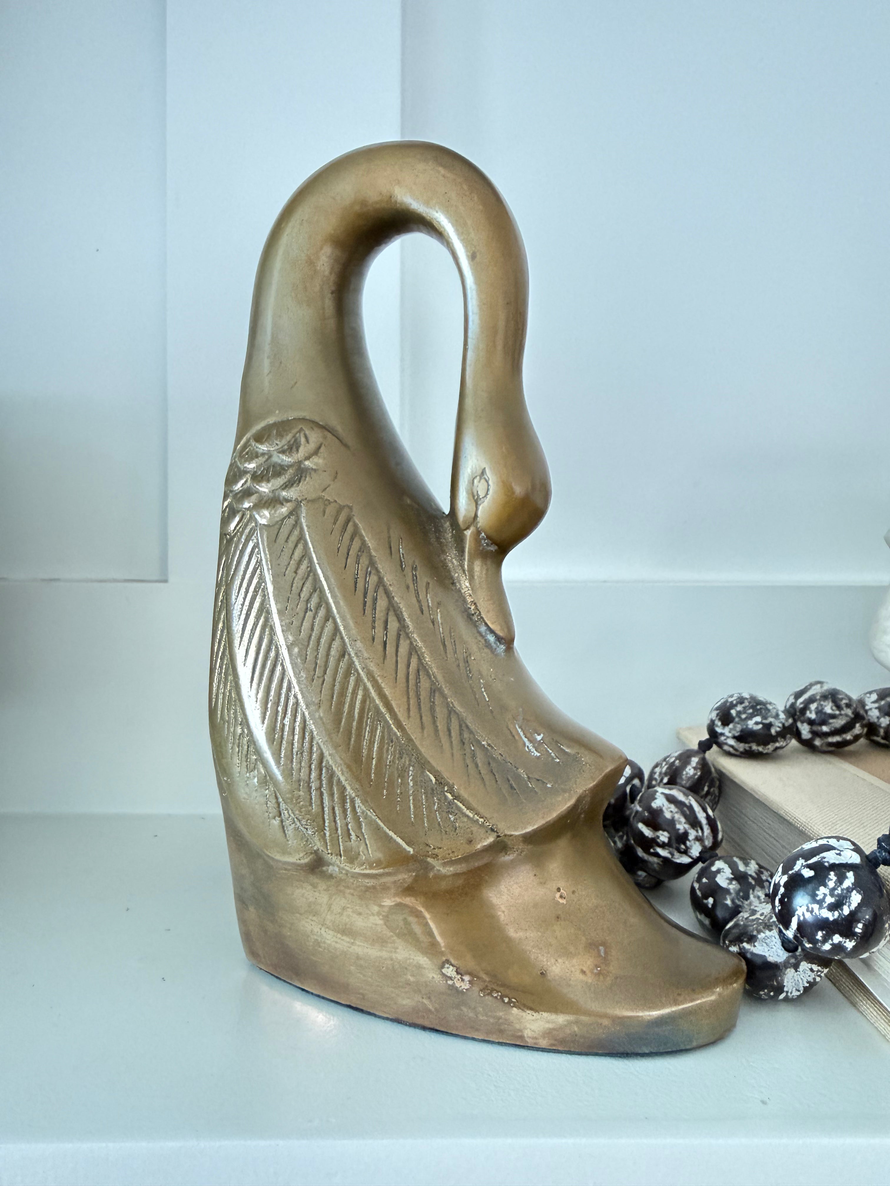 Vintage Brass Swan Bookends