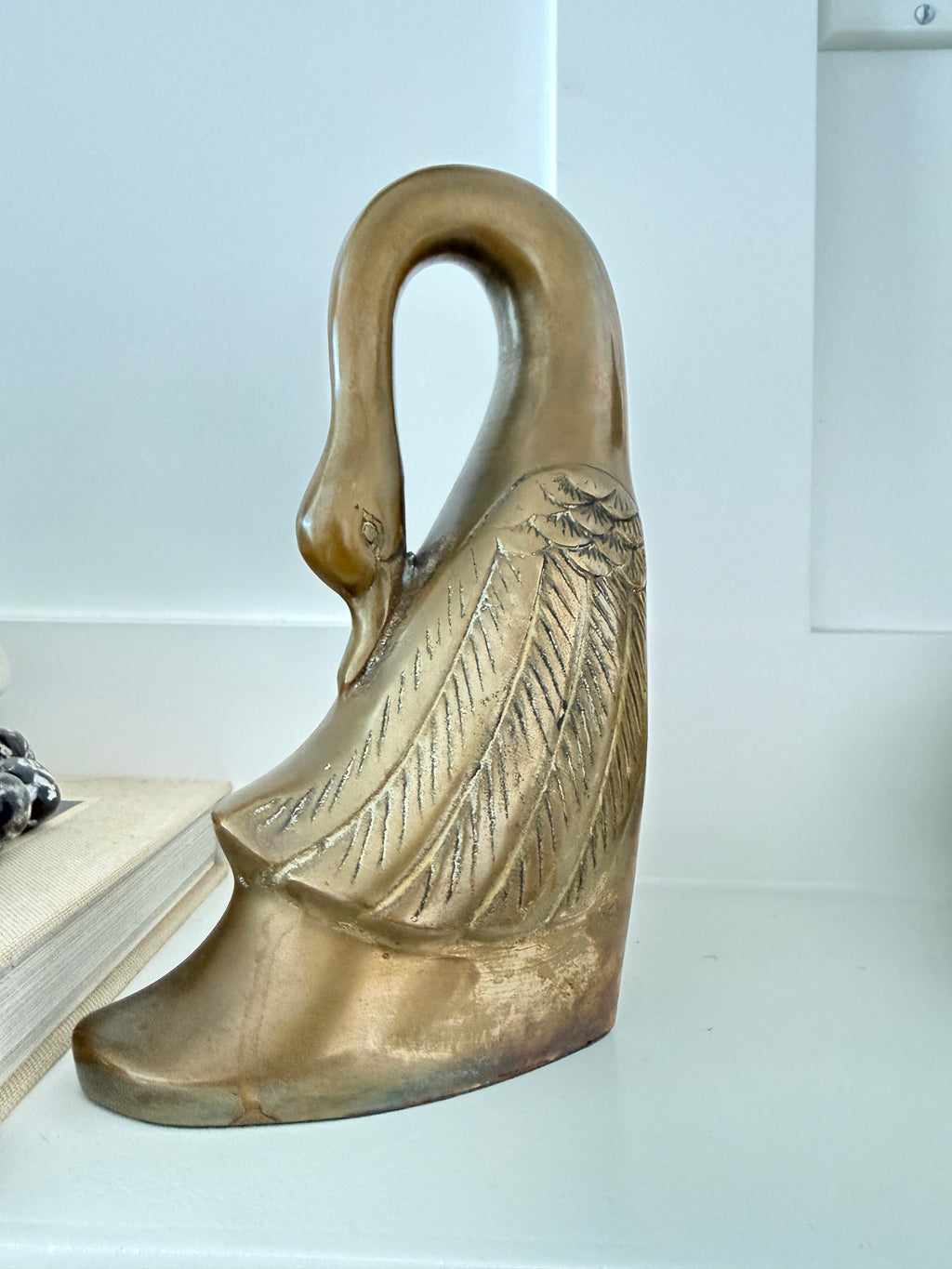 Vintage Brass Swan Bookends