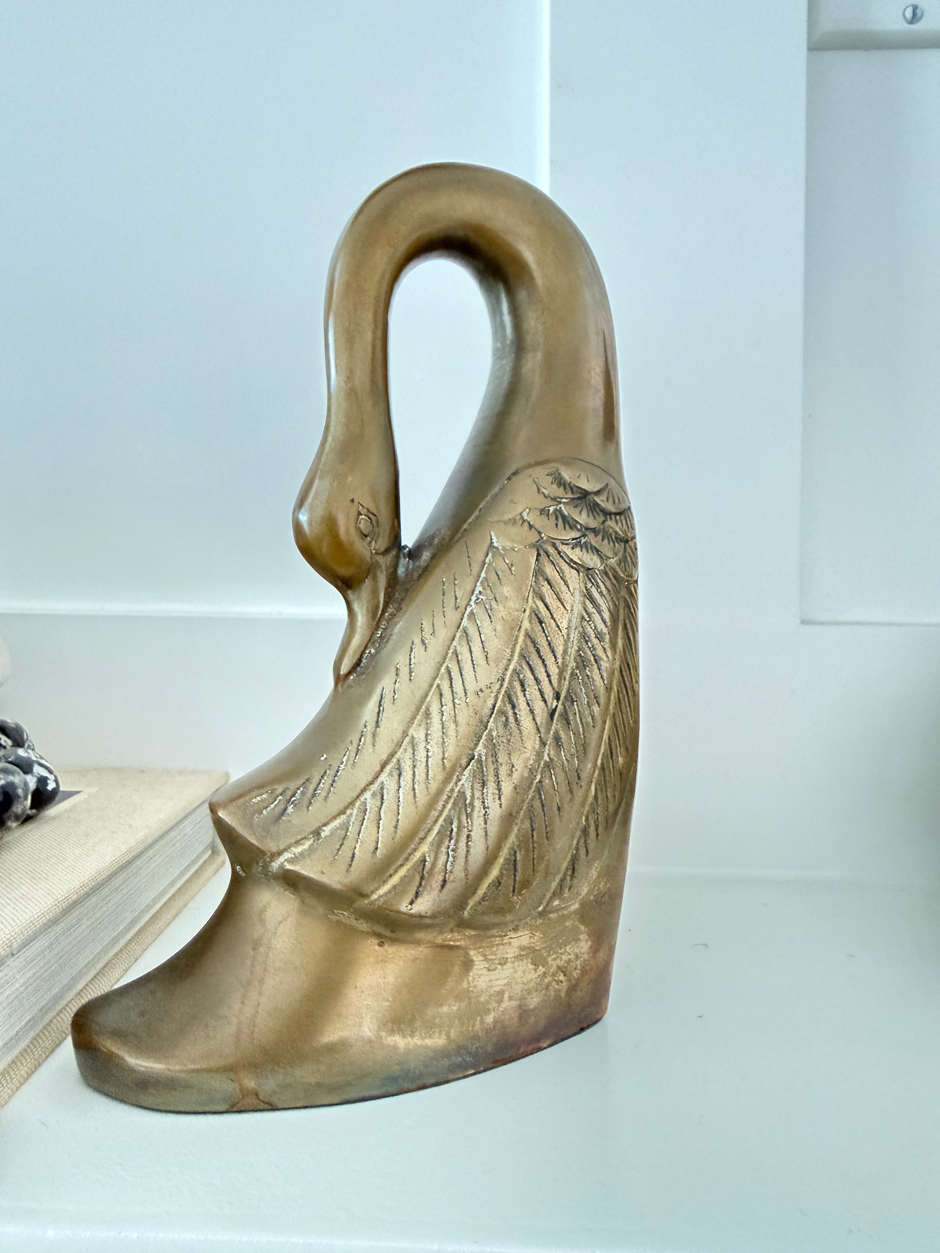 Vintage Brass Swan Bookends