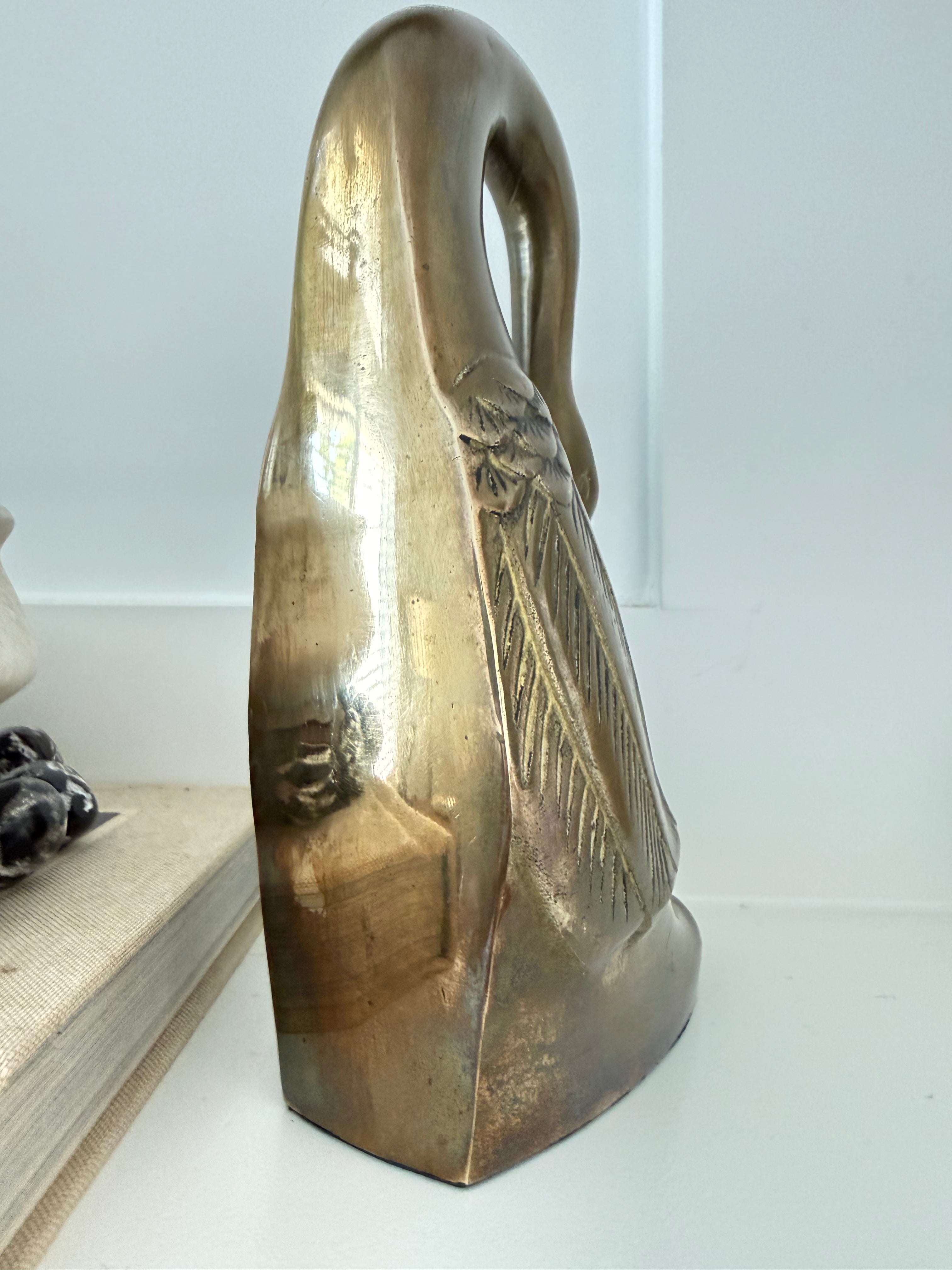 Vintage Brass Swan Bookends