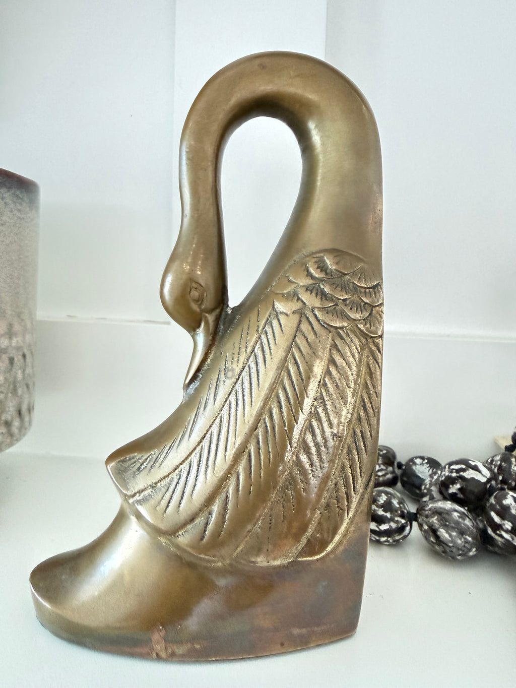 Vintage Brass Swan Bookends