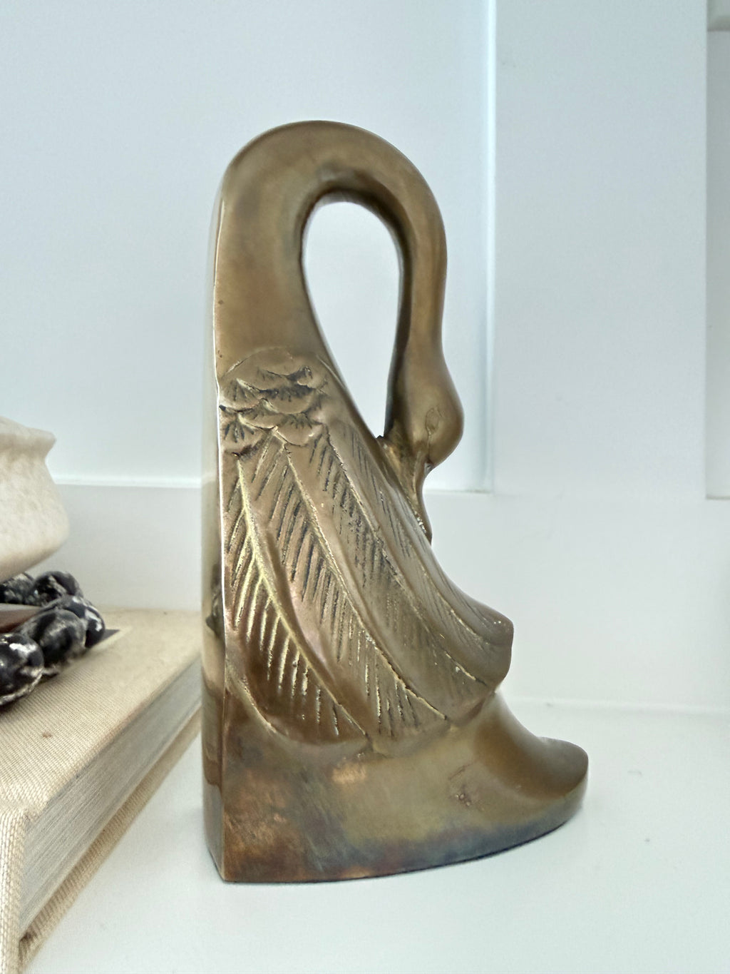 Vintage Brass Swan Bookends