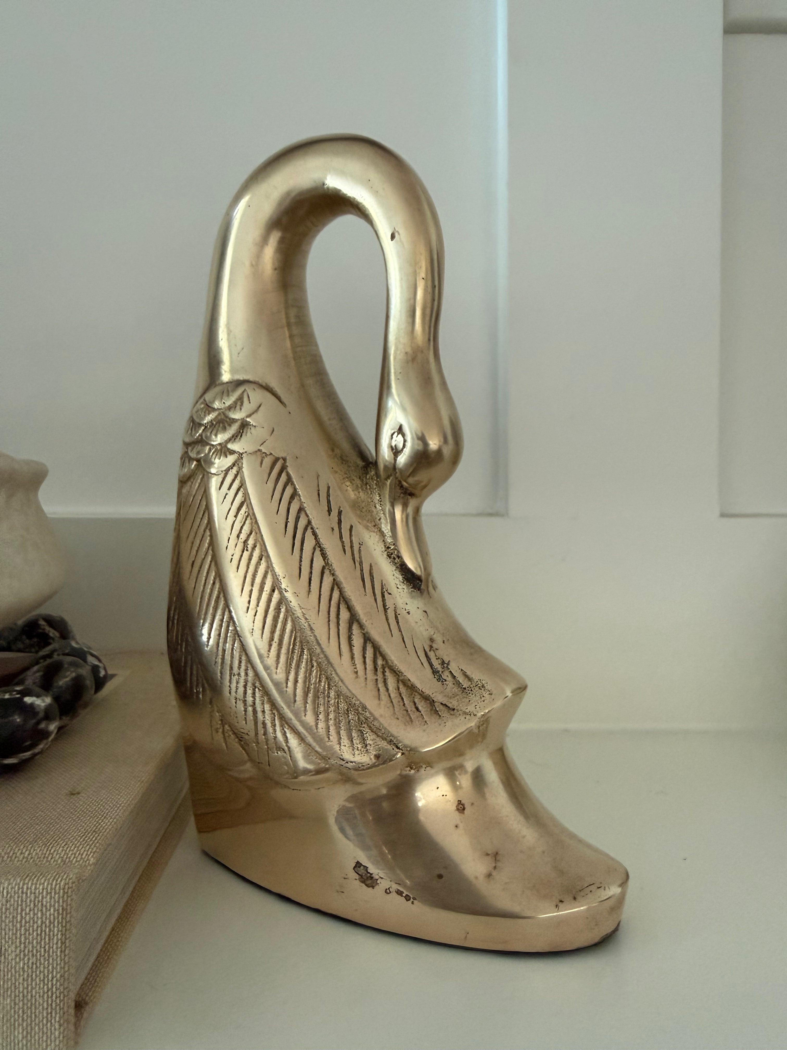 Vintage Brass Swan Bookends