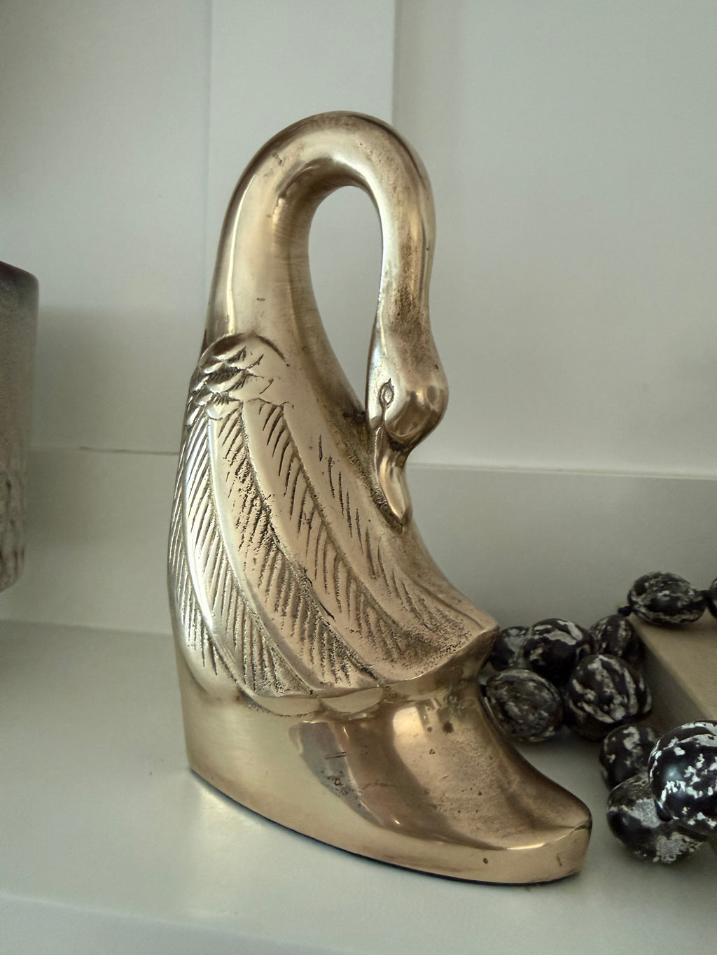 Vintage Brass Swan Bookends