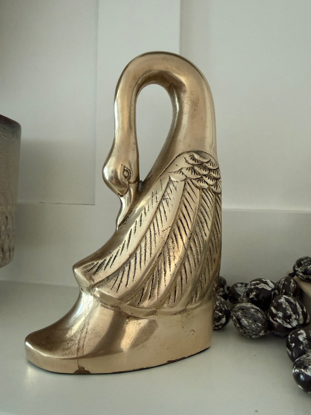 Vintage Brass Swan Bookends