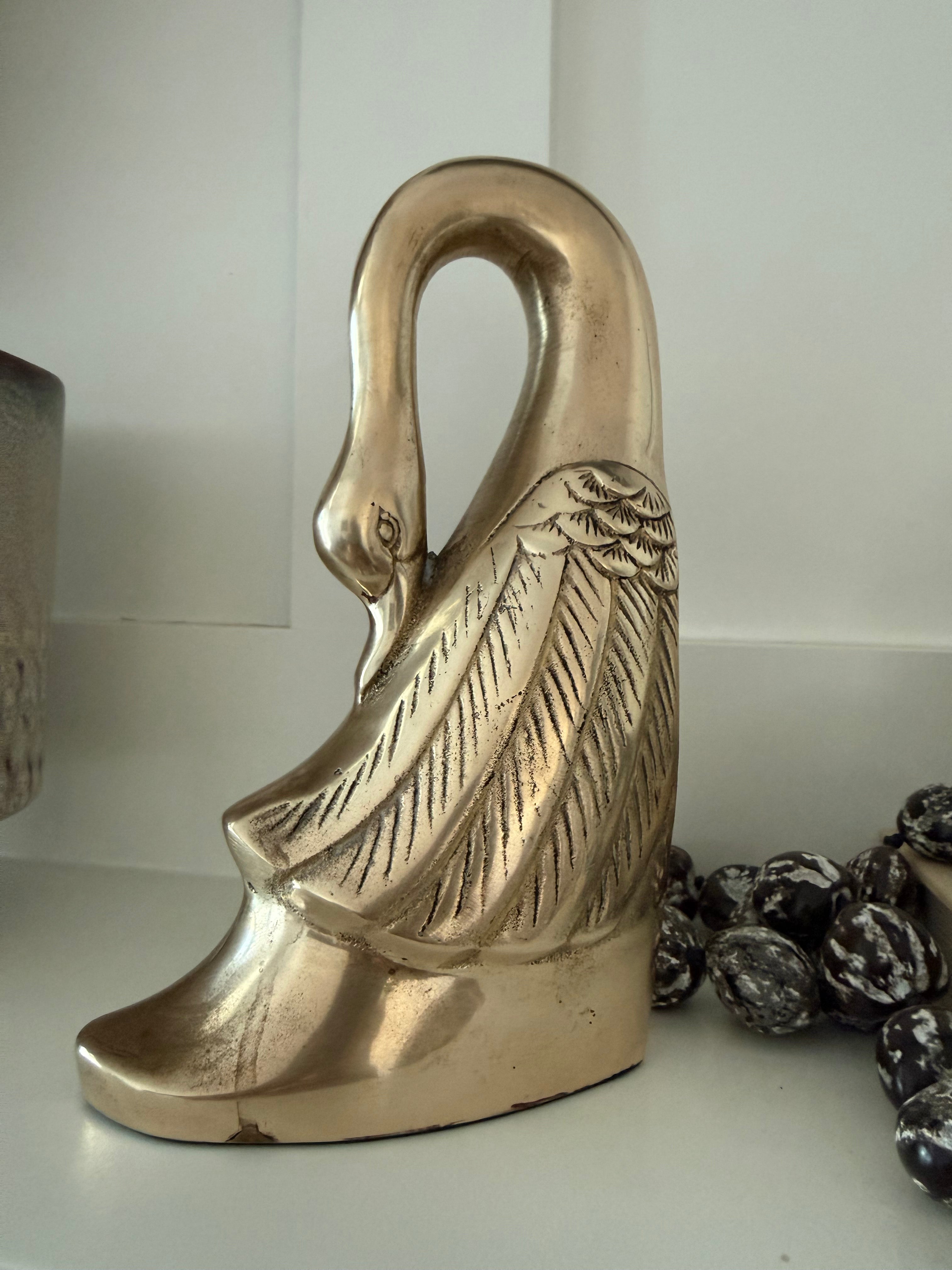 Vintage Brass Swan Bookends