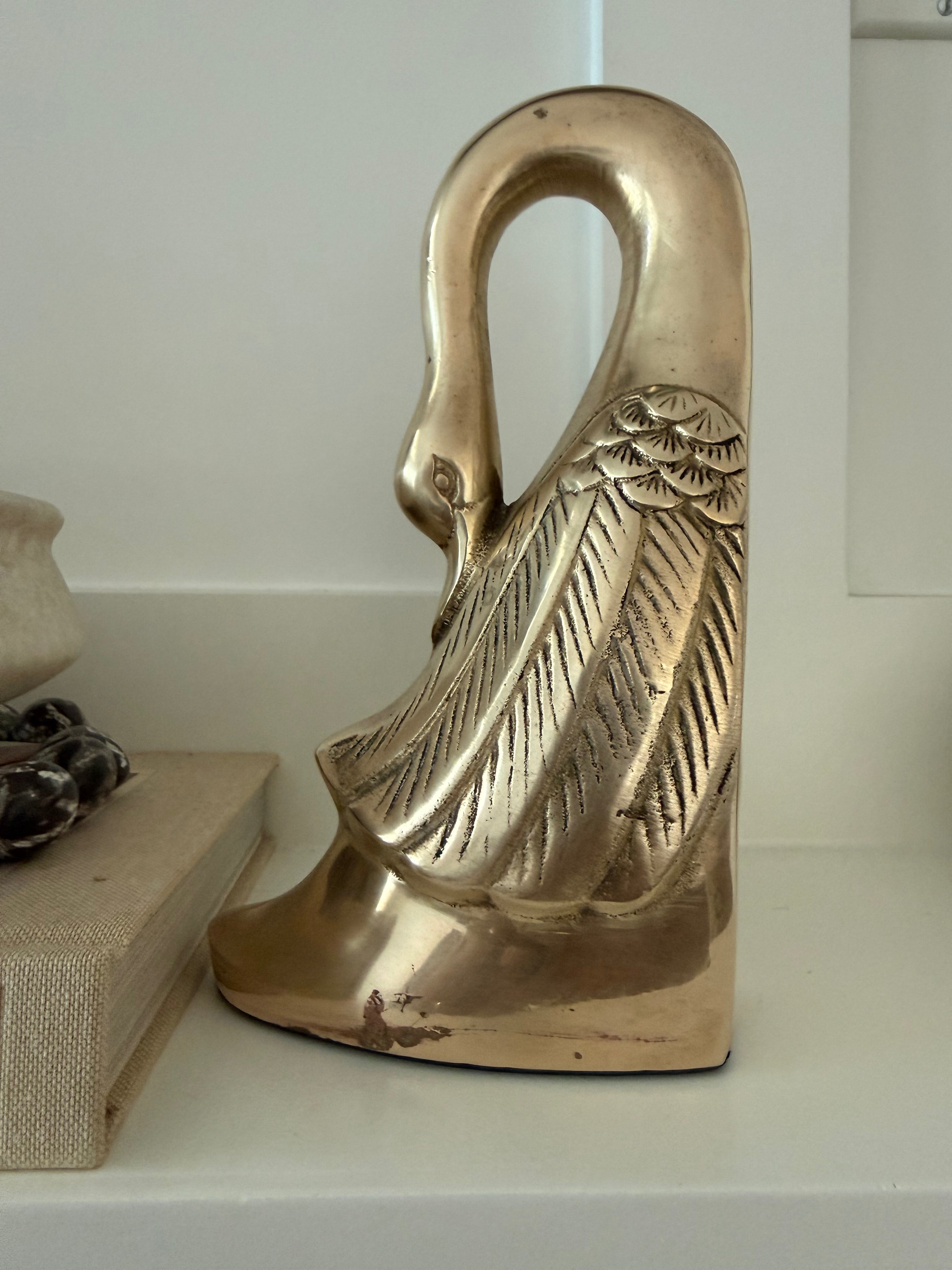 Vintage Brass Swan Bookends