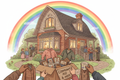donation with a rainbow and a home
