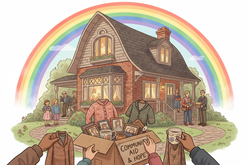 donation with a rainbow and a home